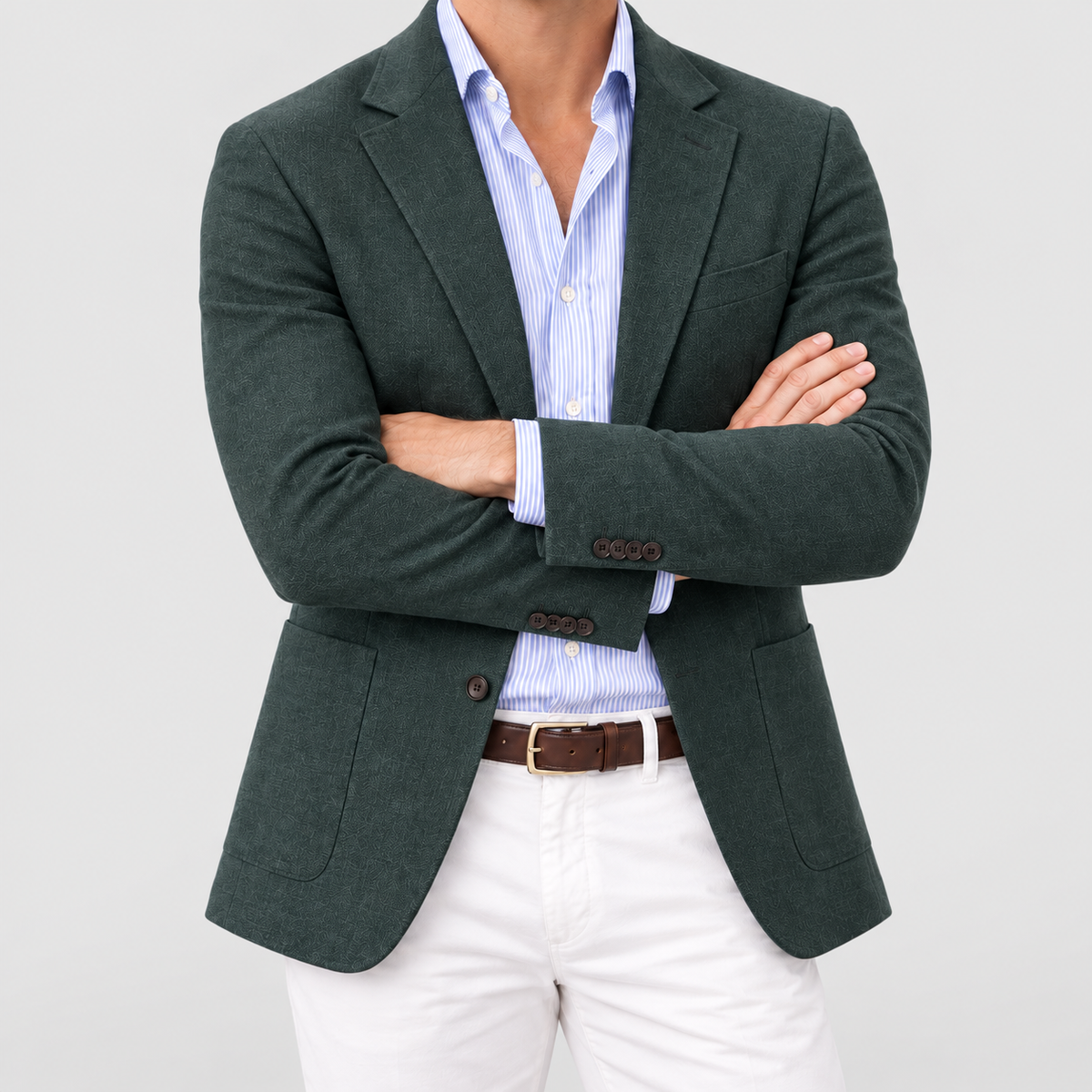Men's Soft Knit Blazer Jacket with Tailored Fit in Green — view 6