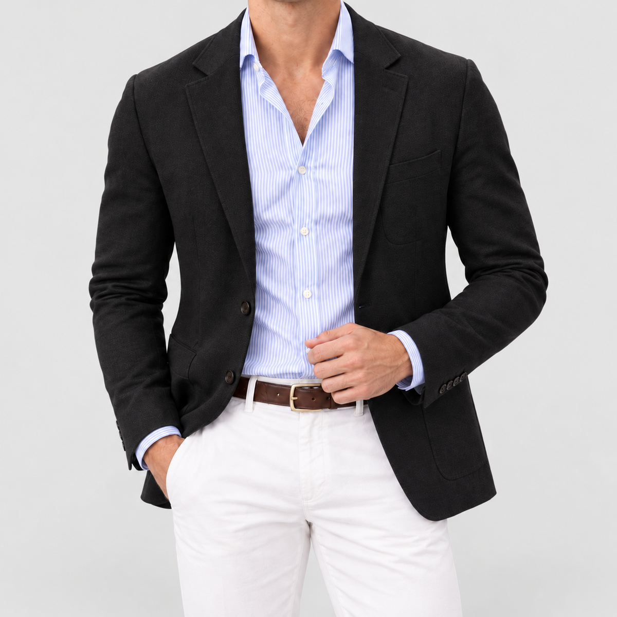 Men's Soft Knit Blazer Jacket with Tailored Fit in Black — view 7