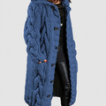 Women's Oversized Chunky Cable-Knit Hooded Cardigan with Pockets in Blue — view 1