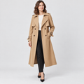 Beatrice Belted Trench Coat with Buckled Cuffs in brown, studio view
