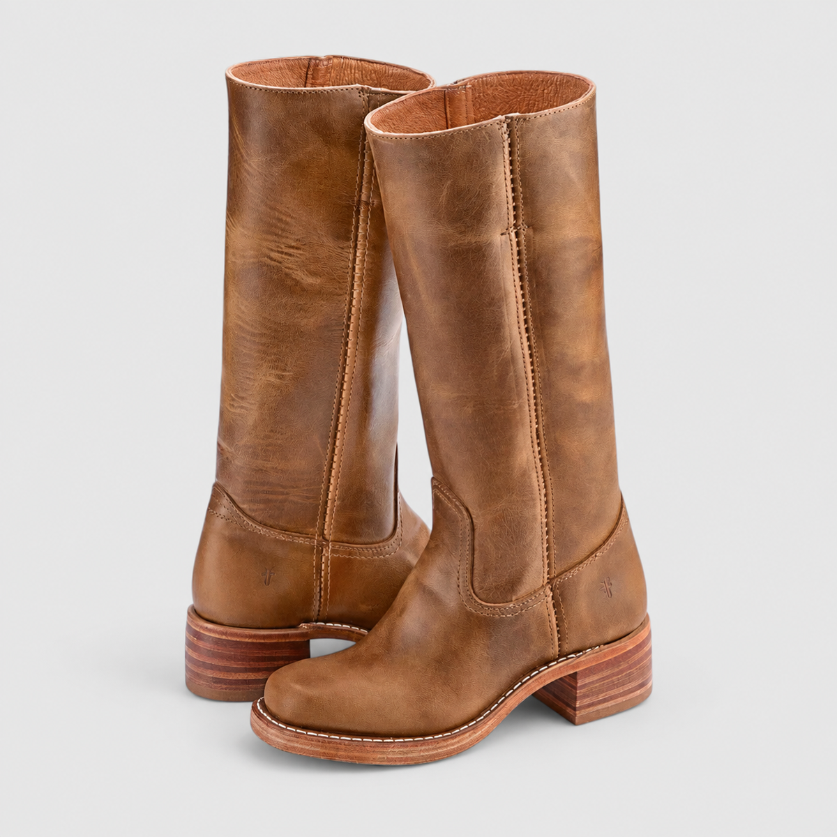 Women's Square-Toe Block-Heel Pull-On Knee-High Boots in Light Brown — view 2