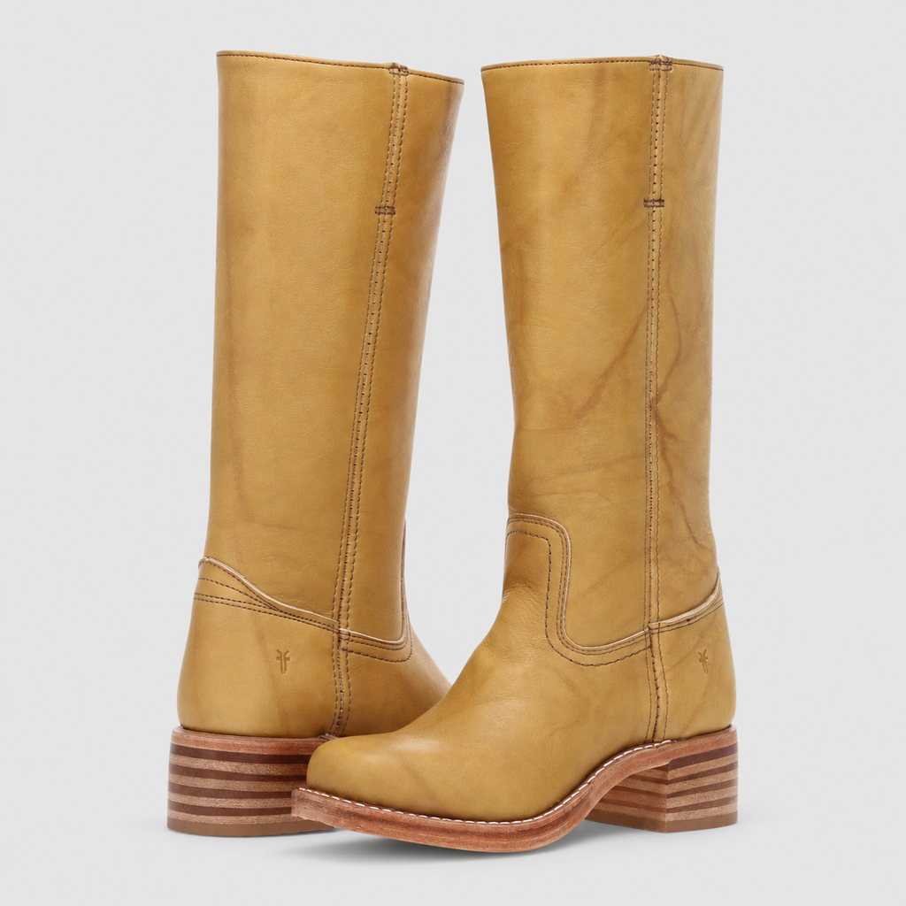 Women's Square-Toe Block-Heel Pull-On Knee-High Boots in Yellow — view 3