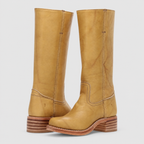 Women's Square-Toe Block-Heel Pull-On Knee-High Boots in Yellow — view 3