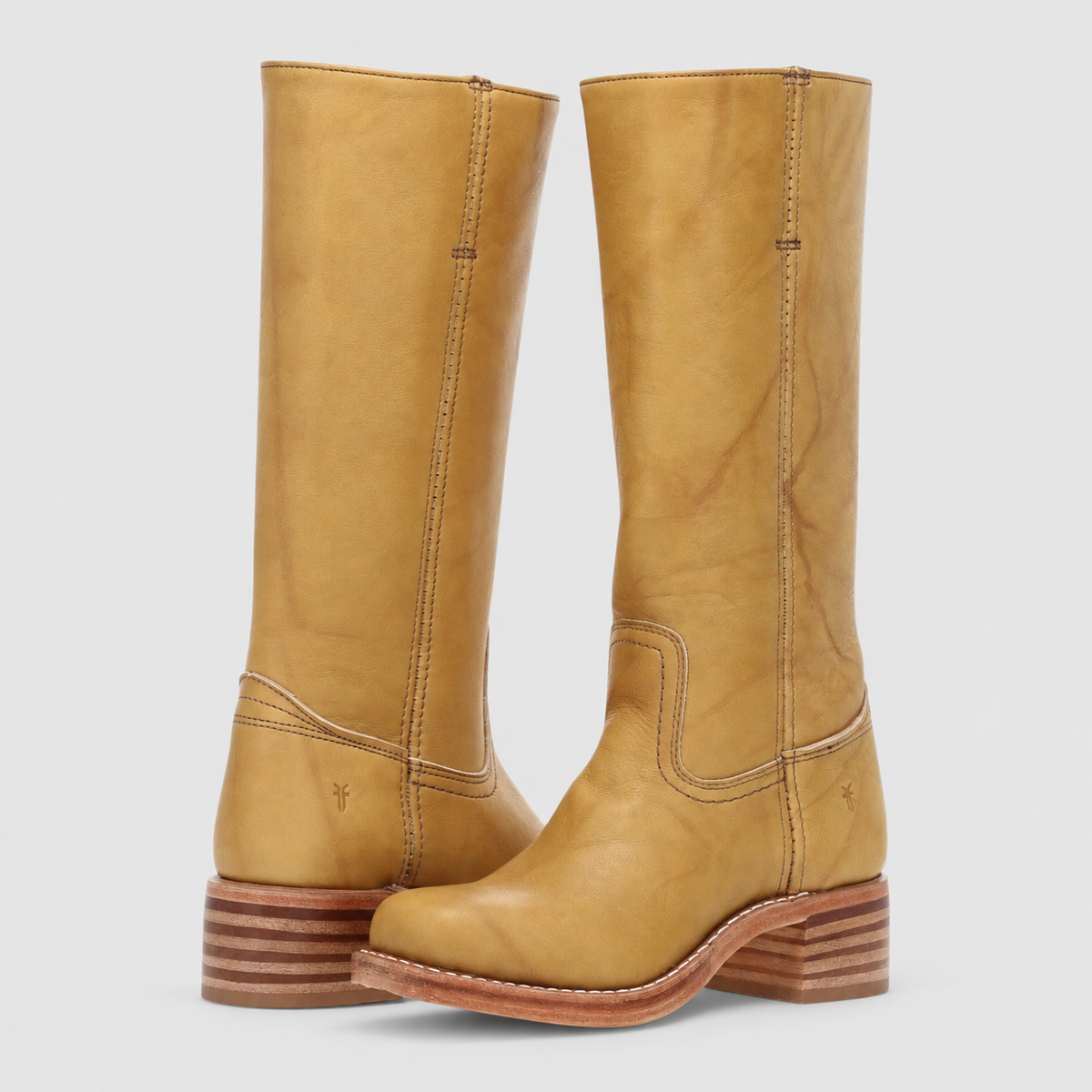 Women's Square-Toe Block-Heel Pull-On Knee-High Boots in Yellow — view 3