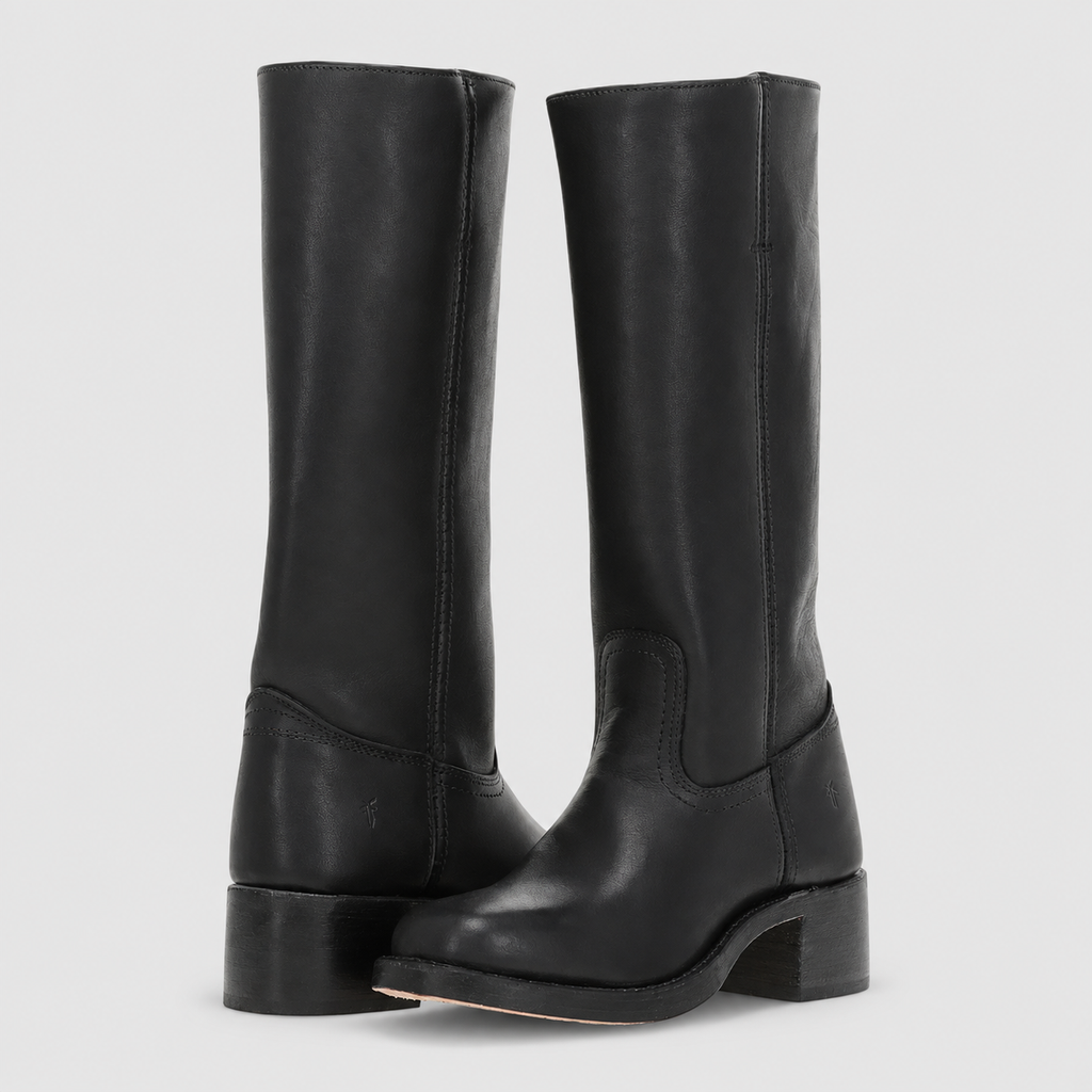 Women's Square-Toe Block-Heel Pull-On Knee-High Boots in Black — view 5