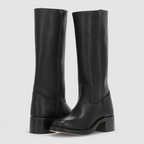 Women's Square-Toe Block-Heel Pull-On Knee-High Boots in Black — view 5