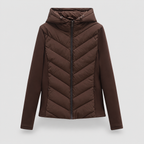 Women's Chevron Quilted Jacket with Hood in Brown — view 1