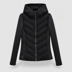 Women's Chevron Quilted Jacket with Hood in Black — view 3