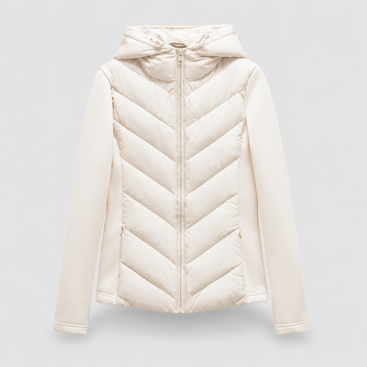 Women's Chevron Quilted Jacket with Hood in White — view 4