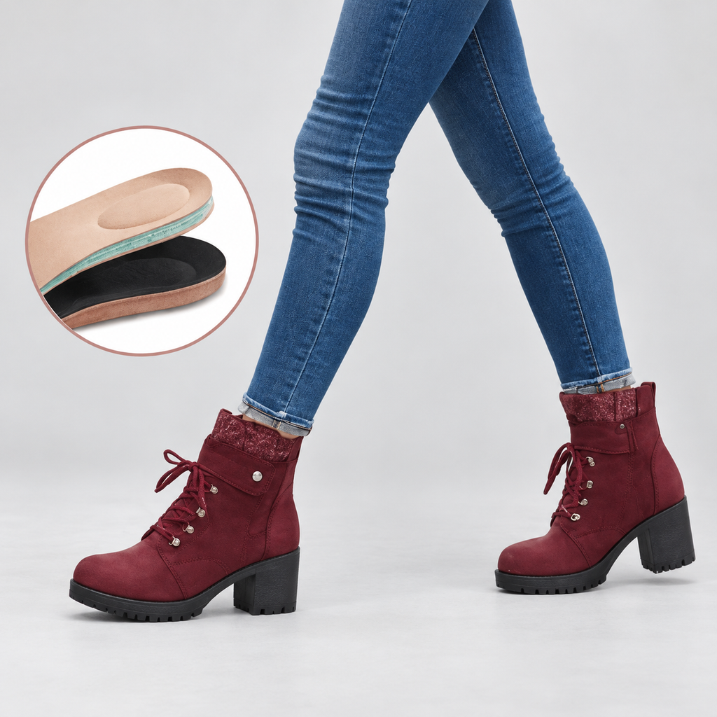 Women's Suede-Look Lace-Trim Ankle Boots with Block Heel — view 7