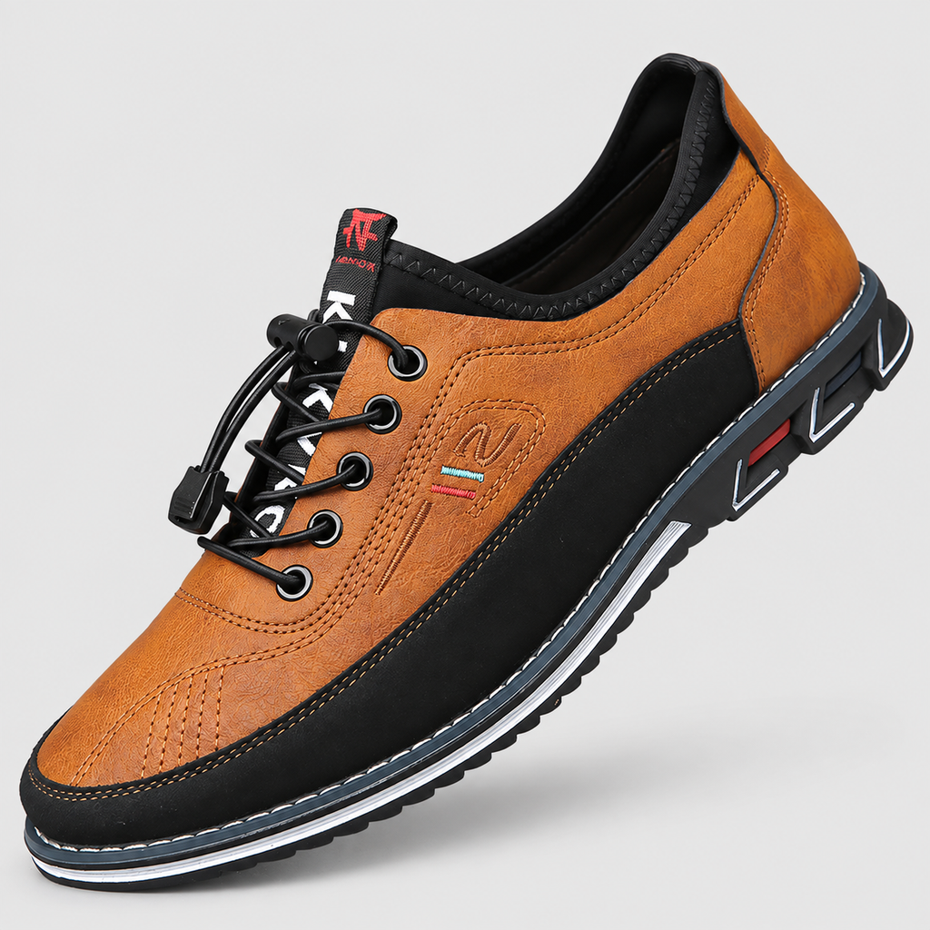 Men's Leather-Look Lace-Up Shoes in Caramel — view 1