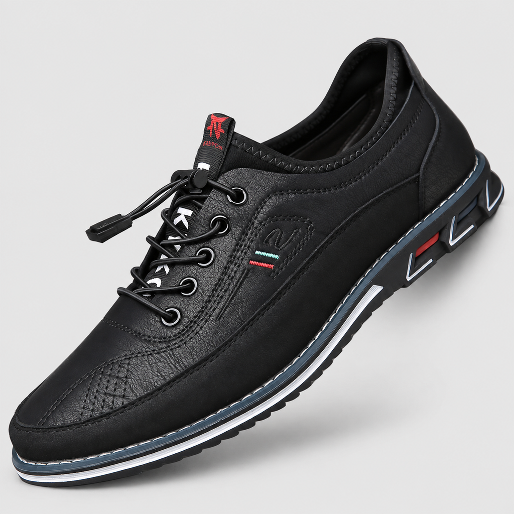 Men's Leather-Look Lace-Up Shoes in Black — view 5