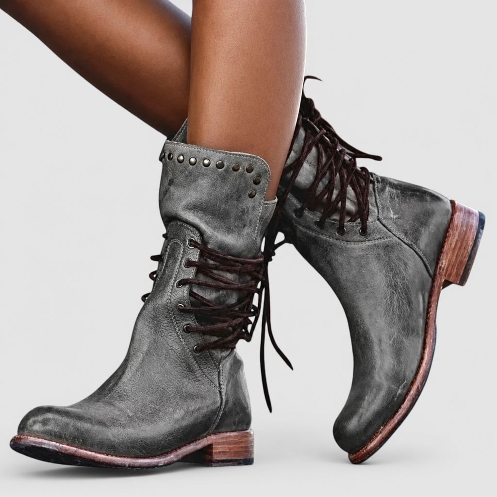 Women's Studded Lace-Up Boots in Grey — view 1