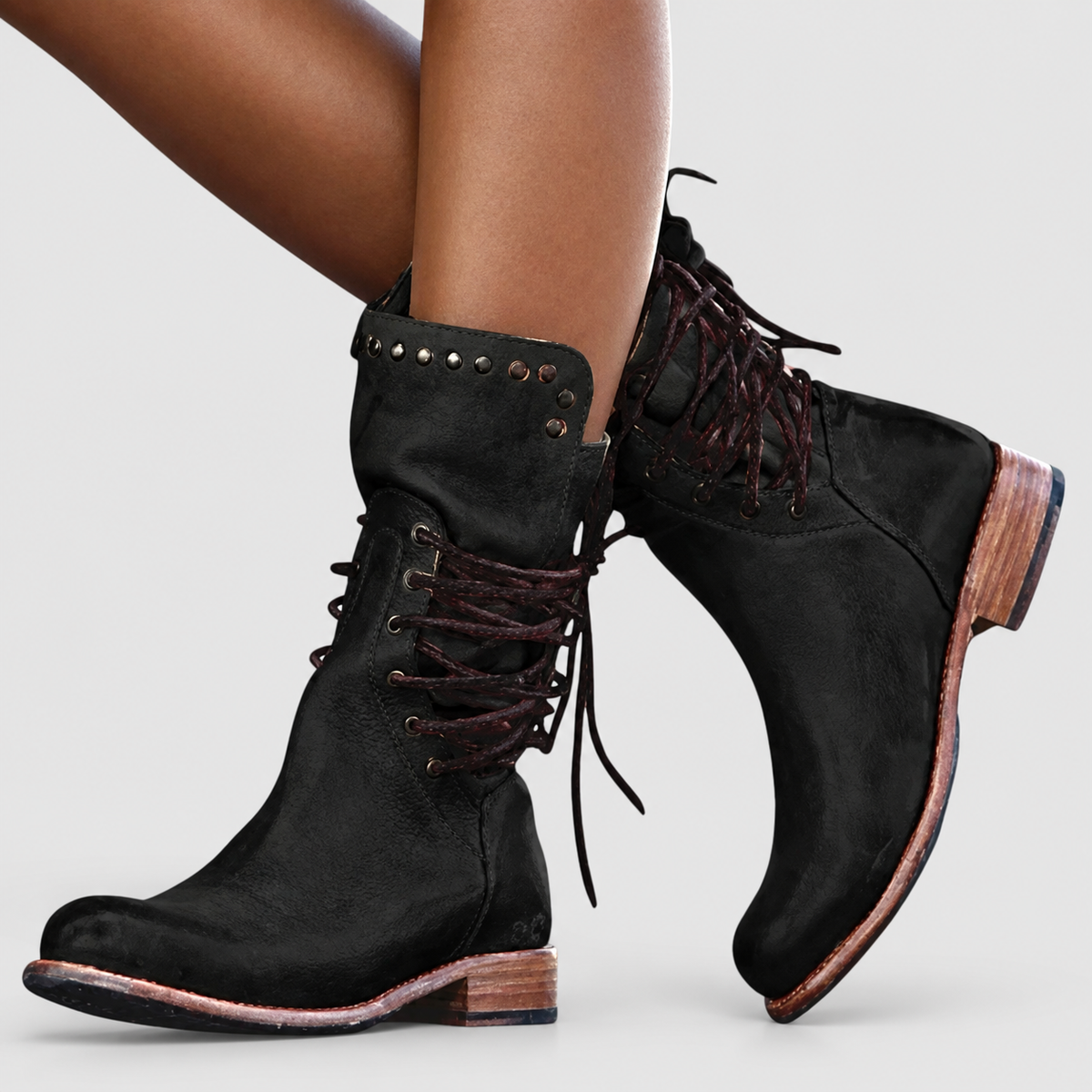 Women's Studded Lace-Up Boots in Black — view 5