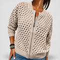 Women's Knitted Zip Cardigan in Beige — view 1