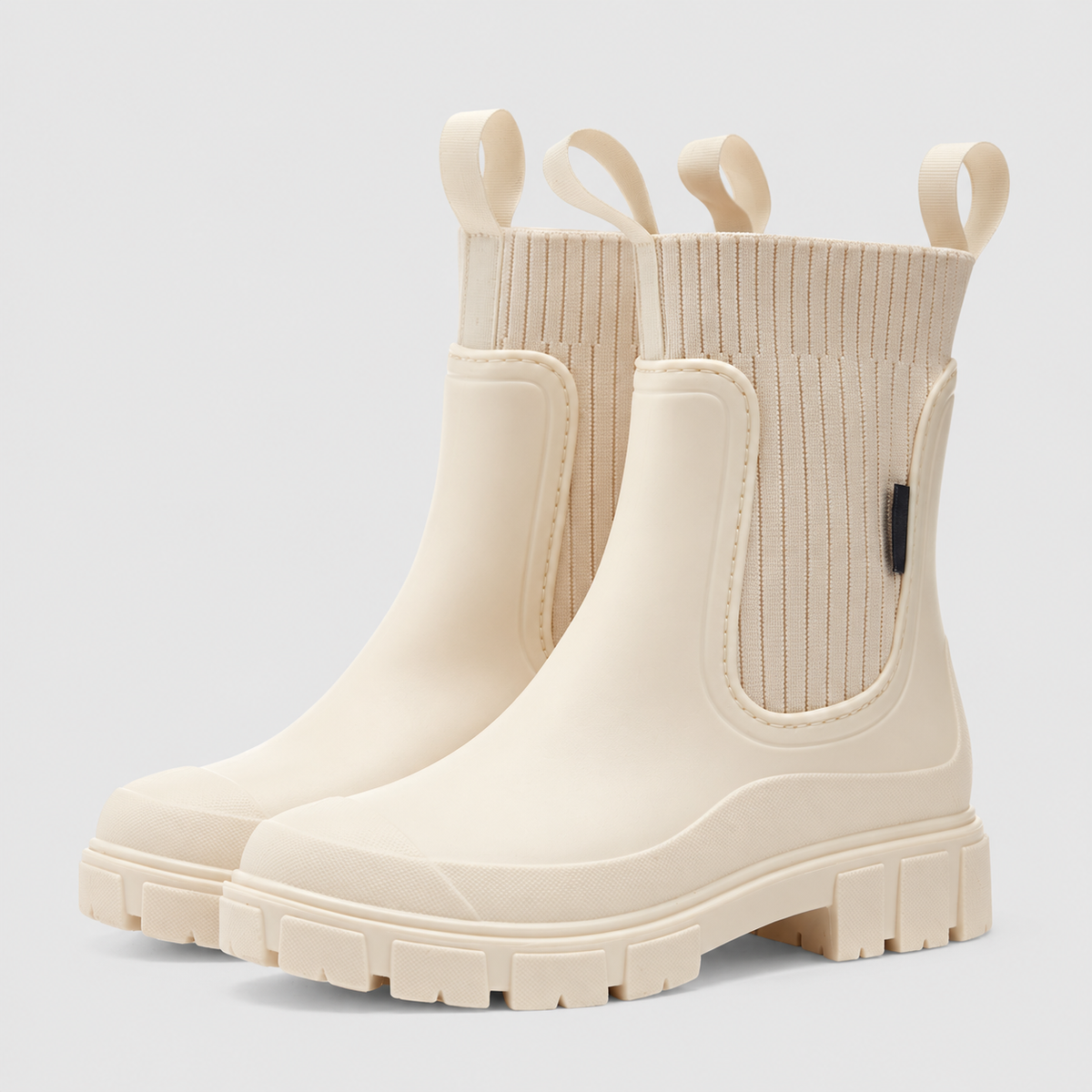 Women's Chunky Chelsea Rain Boots with Knit Collar in Beige — view 1