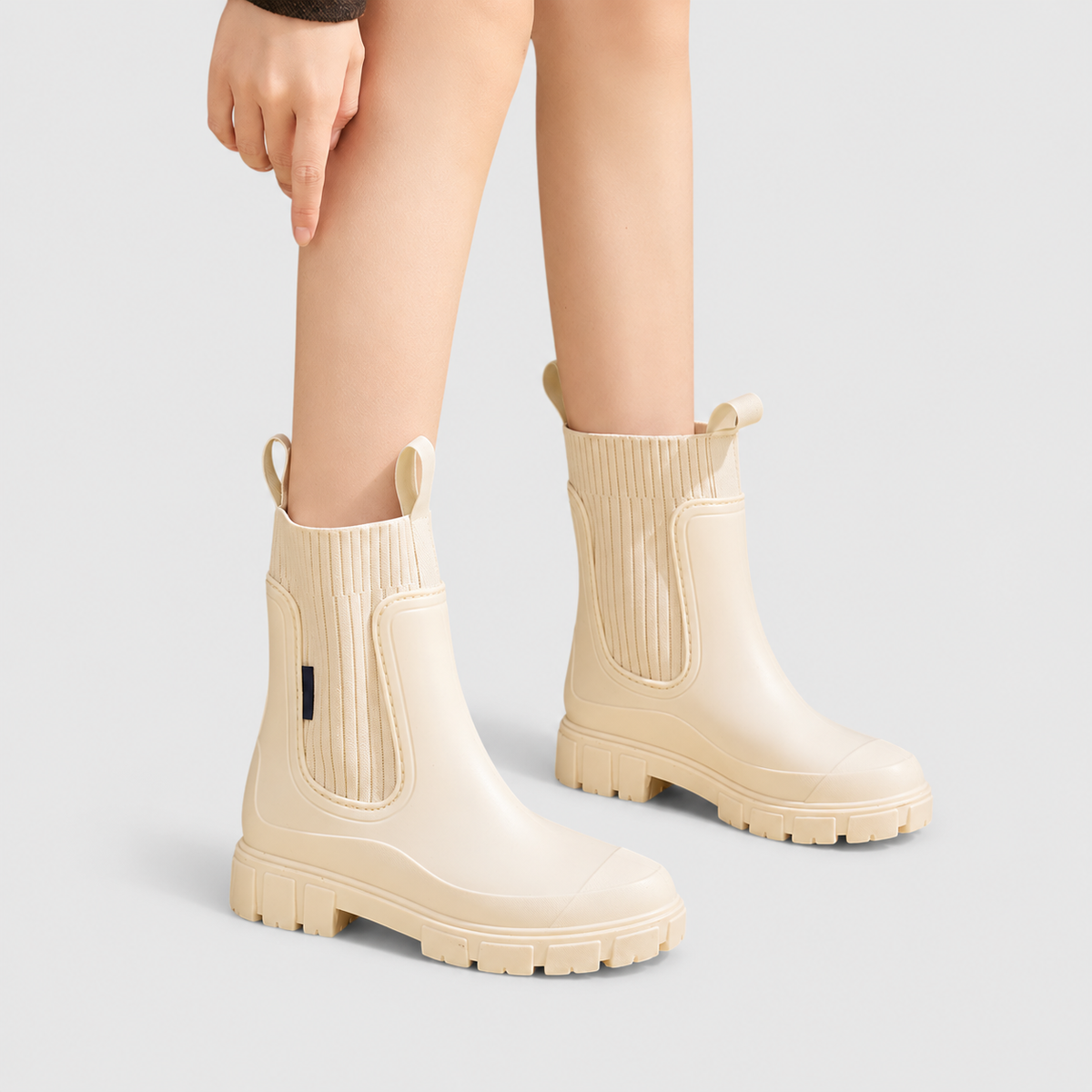 Women's Chunky Chelsea Rain Boots with Knit Collar — view 2