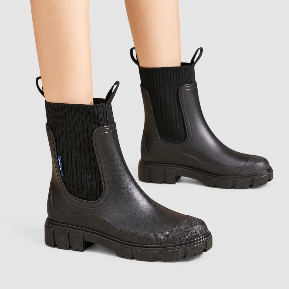 Women's Chunky Chelsea Rain Boots with Knit Collar — view 4