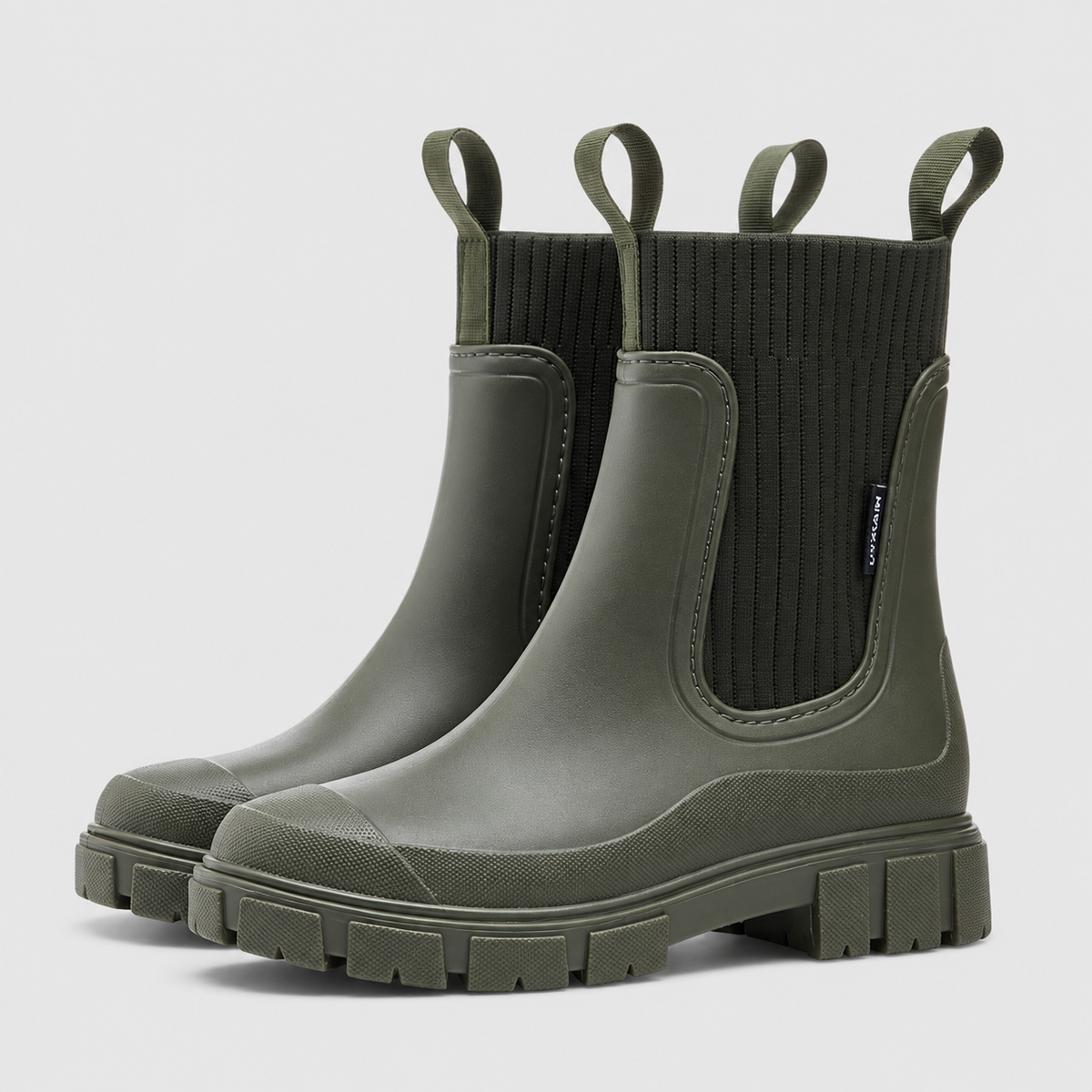Women's Chunky Chelsea Rain Boots with Knit Collar in Green — view 5