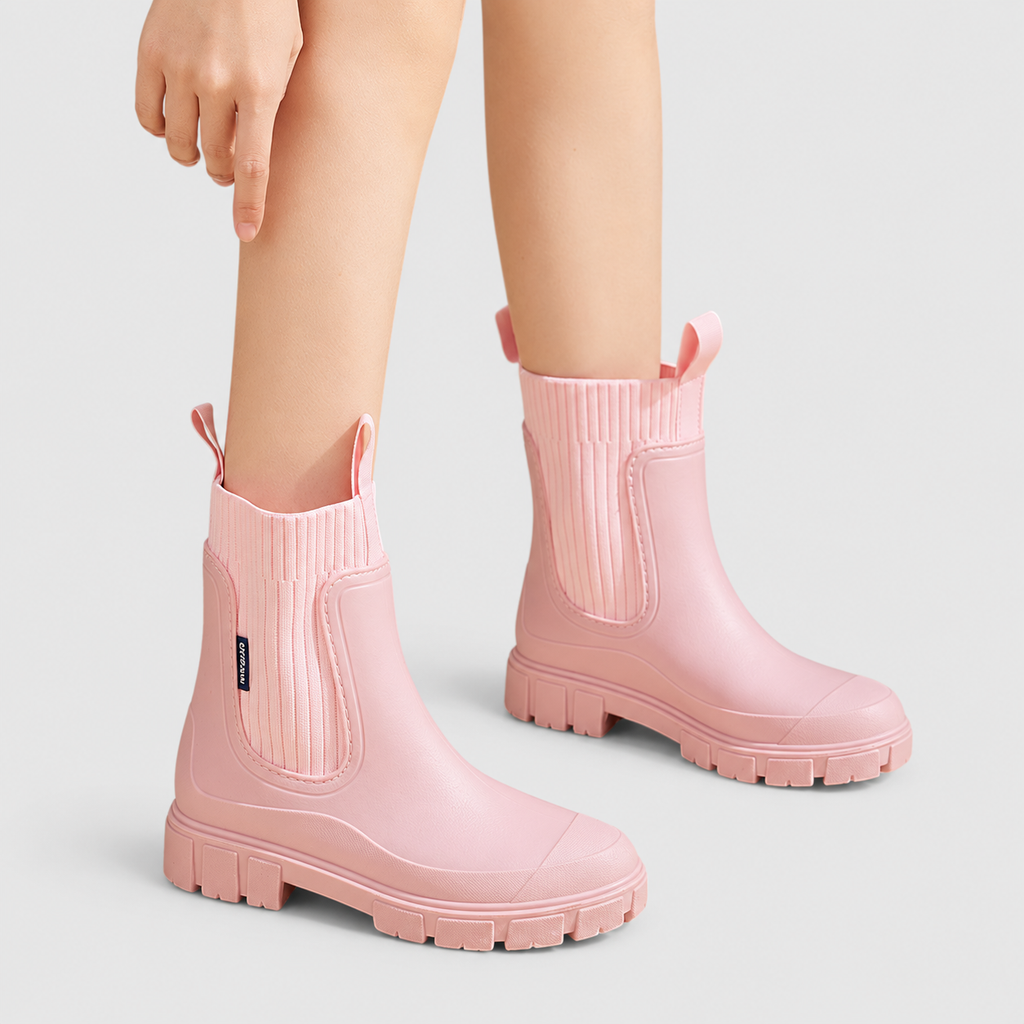 Women's Chunky Chelsea Rain Boots with Knit Collar — view 8