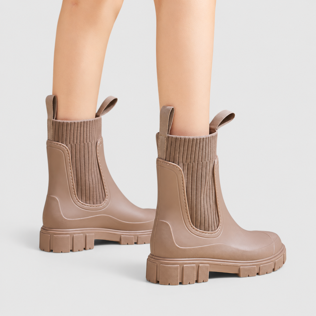 Women's Chunky Chelsea Rain Boots with Knit Collar — view 10