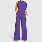 Women's Sleeveless High-Neck Wide-Leg Jumpsuit with Relaxed Fit in Purple — view 3