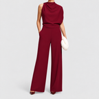 Women's Sleeveless High-Neck Wide-Leg Jumpsuit with Relaxed Fit in Red — view 7