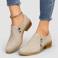 Women's Faux Suede Side-Zip Ankle Boots in Beige — view 1