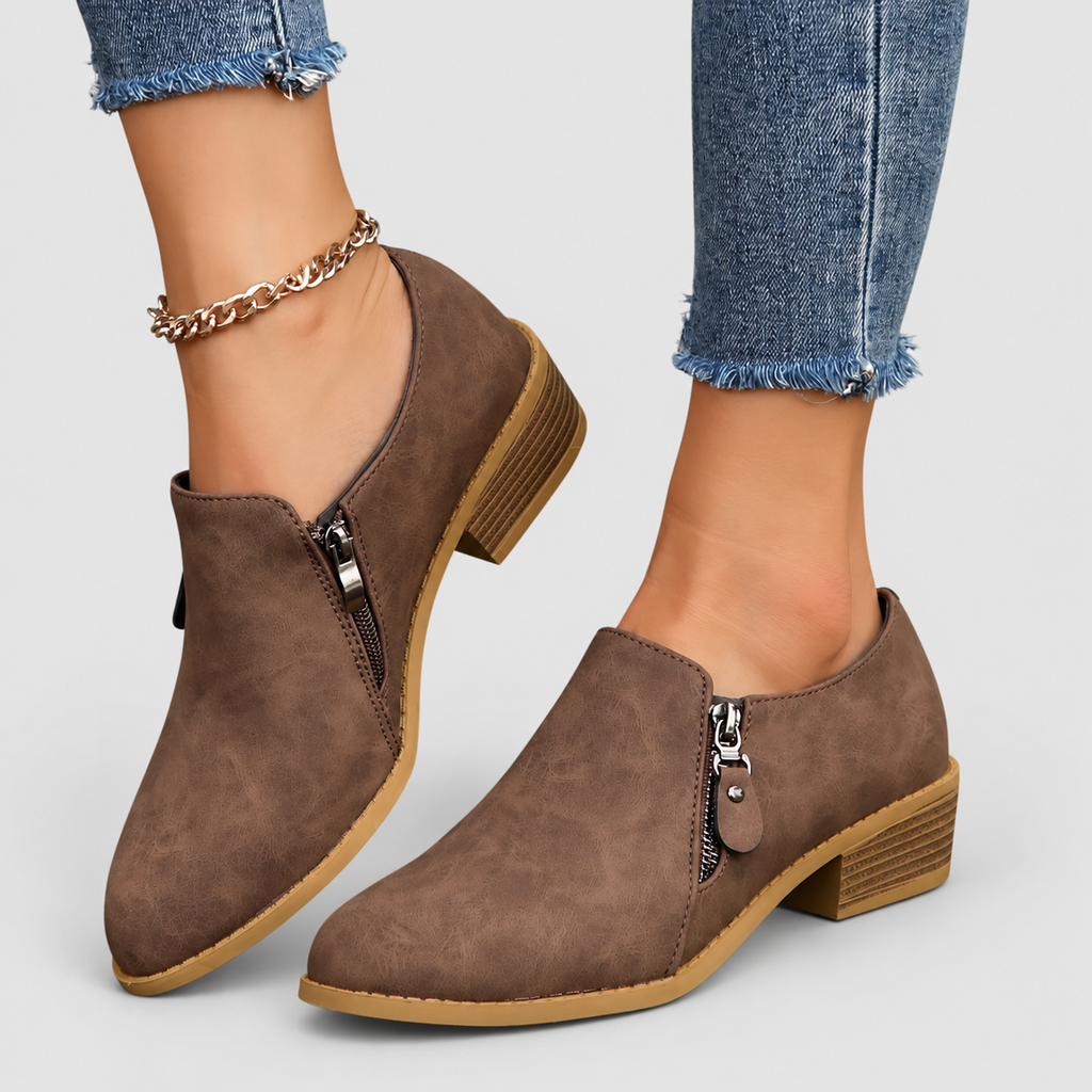 Women's Faux Suede Side-Zip Ankle Boots in Brown — view 2