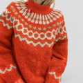 Women's Patterned Knit Jumper with Ribbed Neckline in Orange — view 1