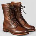 Women's Leather-Look Mid-Calf Lace-Up Boots in Dark Brown — view 1