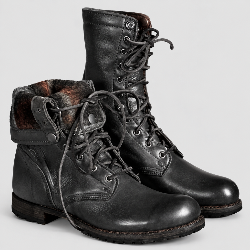 Women's Leather-Look Mid-Calf Lace-Up Boots in Black — view 2