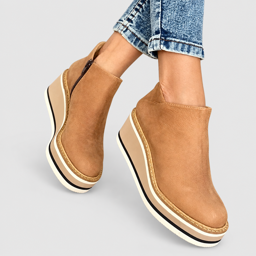 Women's Zip-Up Wedge Ankle Boots in Olive — view 1