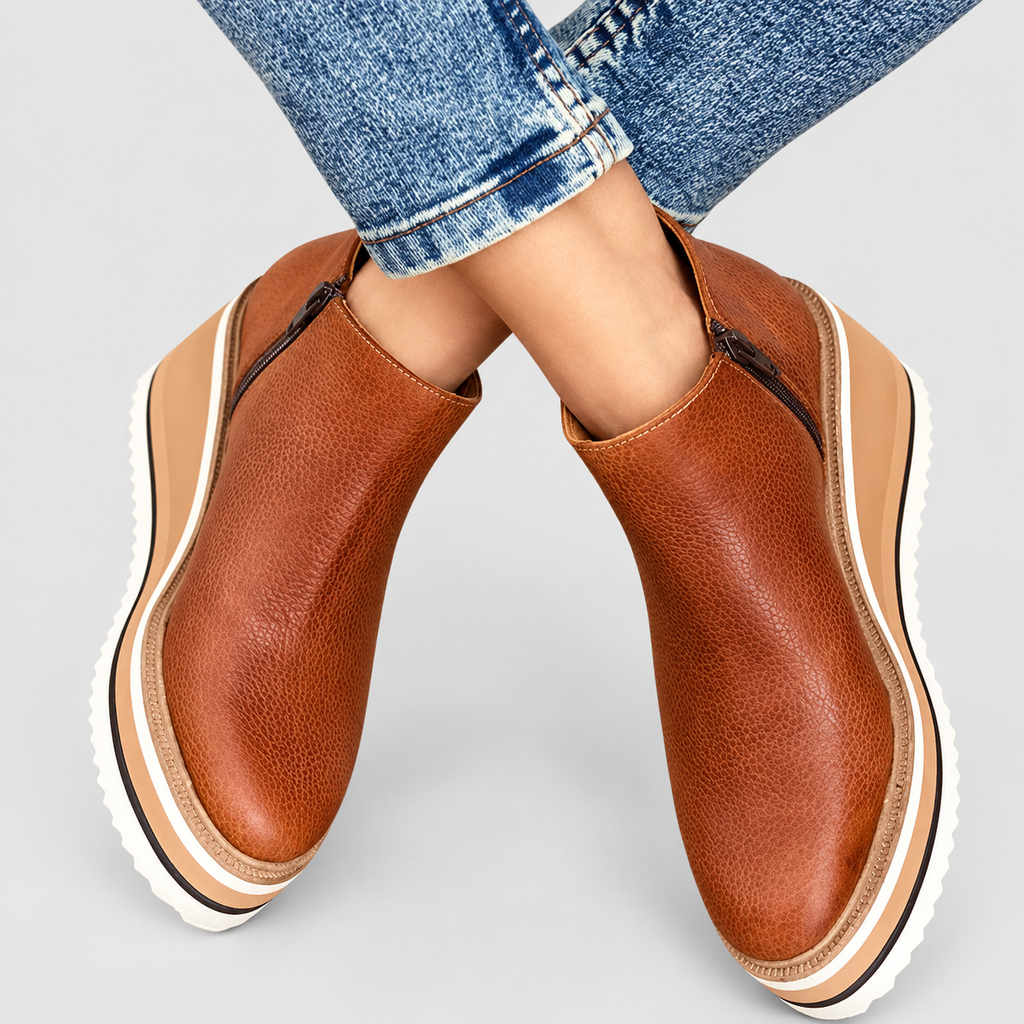 Women's Zip-Up Wedge Ankle Boots in Brown — view 6