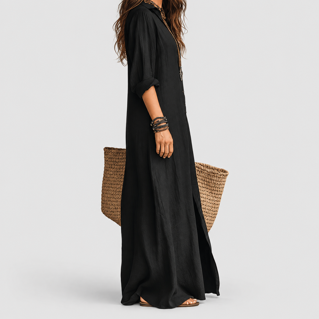 Women's Collared Long-Sleeve Maxi Shirt Dress — view 2