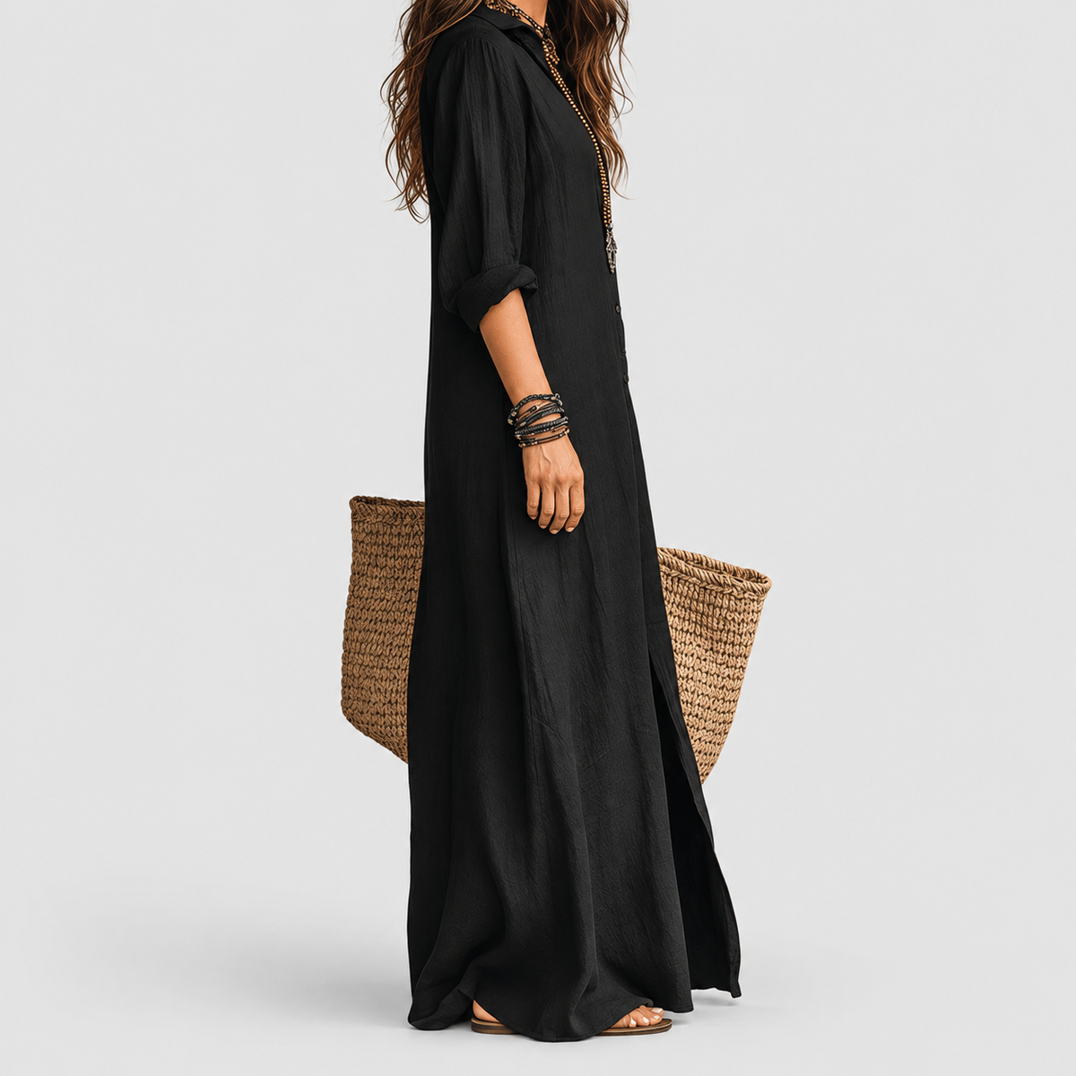 Women's Collared Long-Sleeve Maxi Shirt Dress — view 2