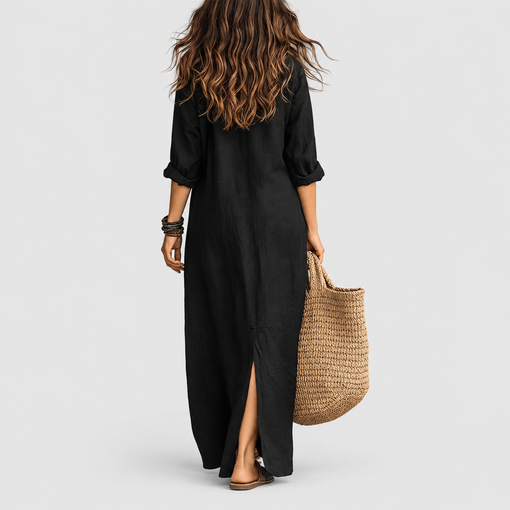 Women's Collared Long-Sleeve Maxi Shirt Dress — view 3
