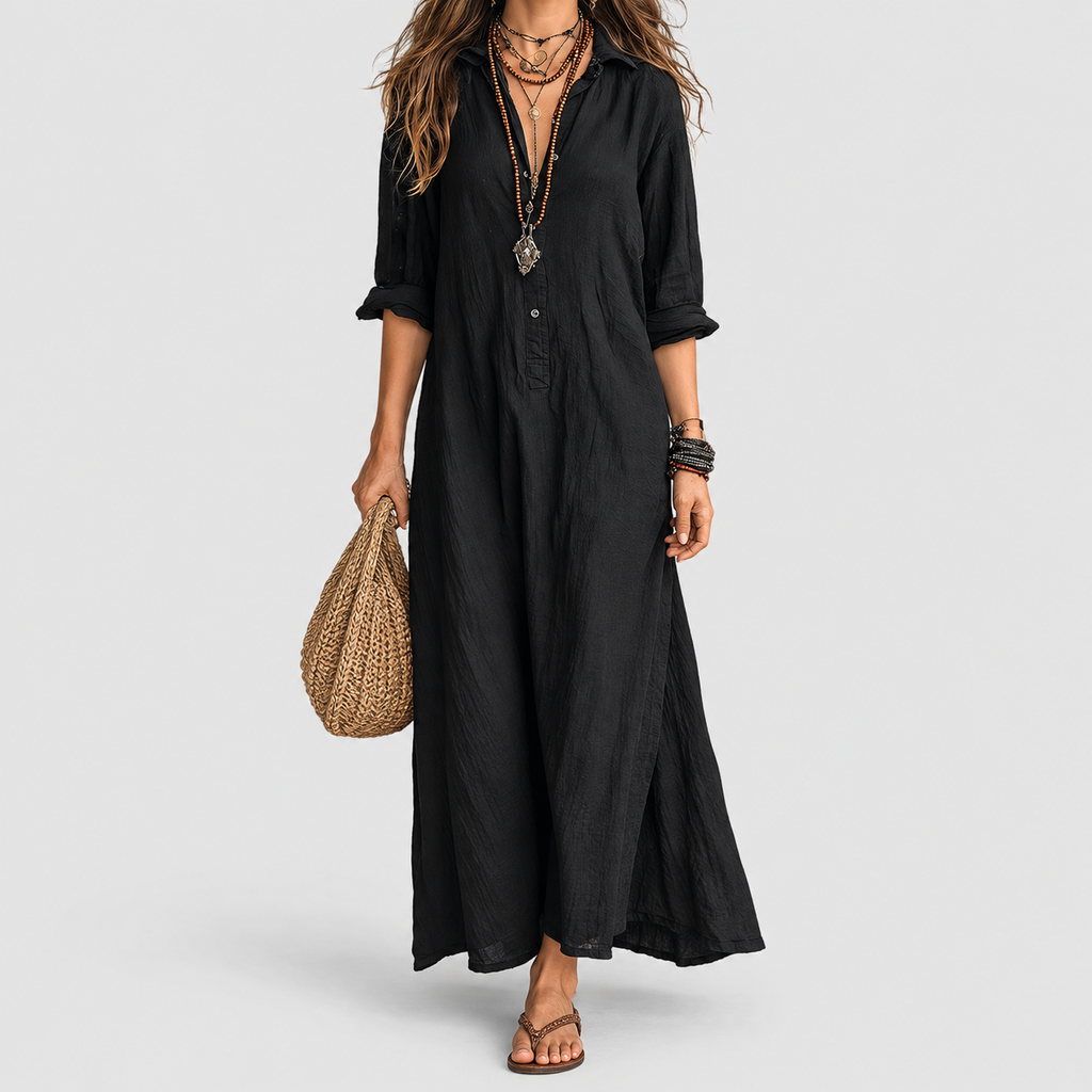 Women's Collared Long-Sleeve Maxi Shirt Dress — view 4