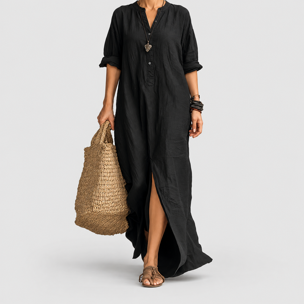 Women's Collared Long-Sleeve Maxi Shirt Dress — view 5
