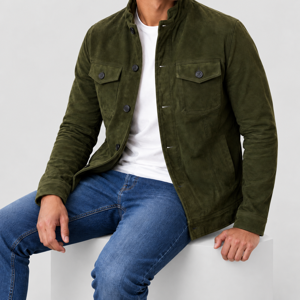 Men's Button-Up Suede-Look Trucker Jacket — view 2