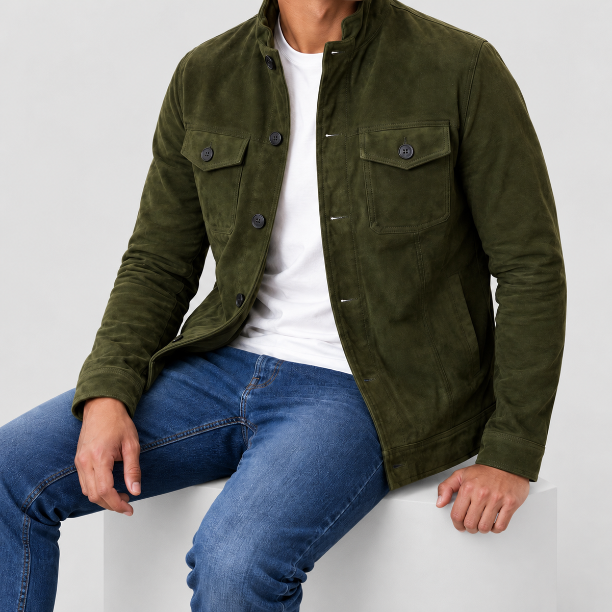 Men's Button-Up Suede-Look Trucker Jacket — view 2