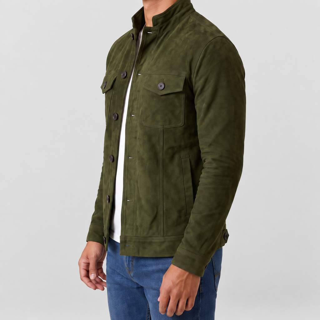 Men's Button-Up Suede-Look Trucker Jacket — view 6