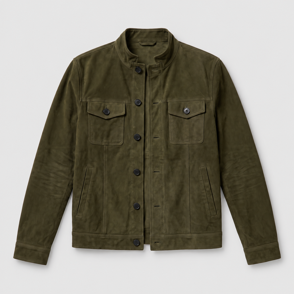 Men's Button-Up Suede-Look Trucker Jacket — view 7