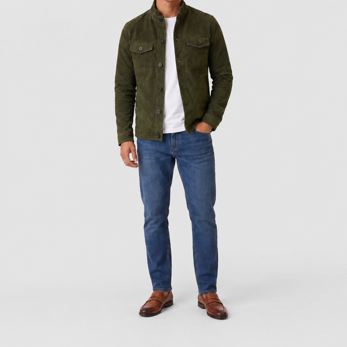 Men's Button-Up Suede-Look Trucker Jacket — view 9