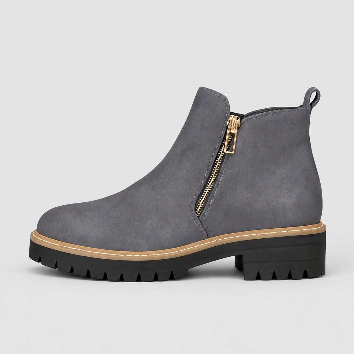 Women's Zip-Up Ankle Boots with Low Block Heel in Grey — view 1