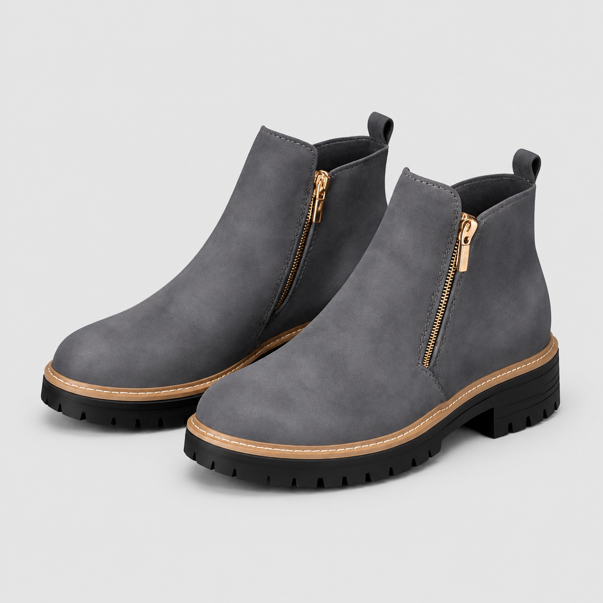 Women's Zip-Up Ankle Boots with Low Block Heel — view 2