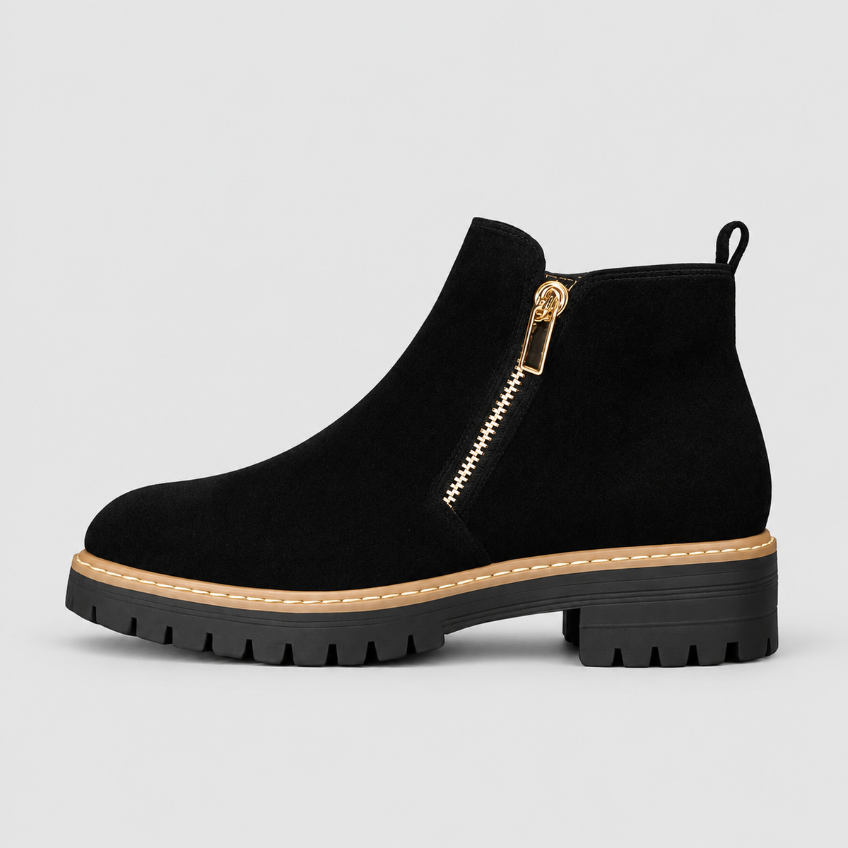 Women's Zip-Up Ankle Boots with Low Block Heel in Black — view 5