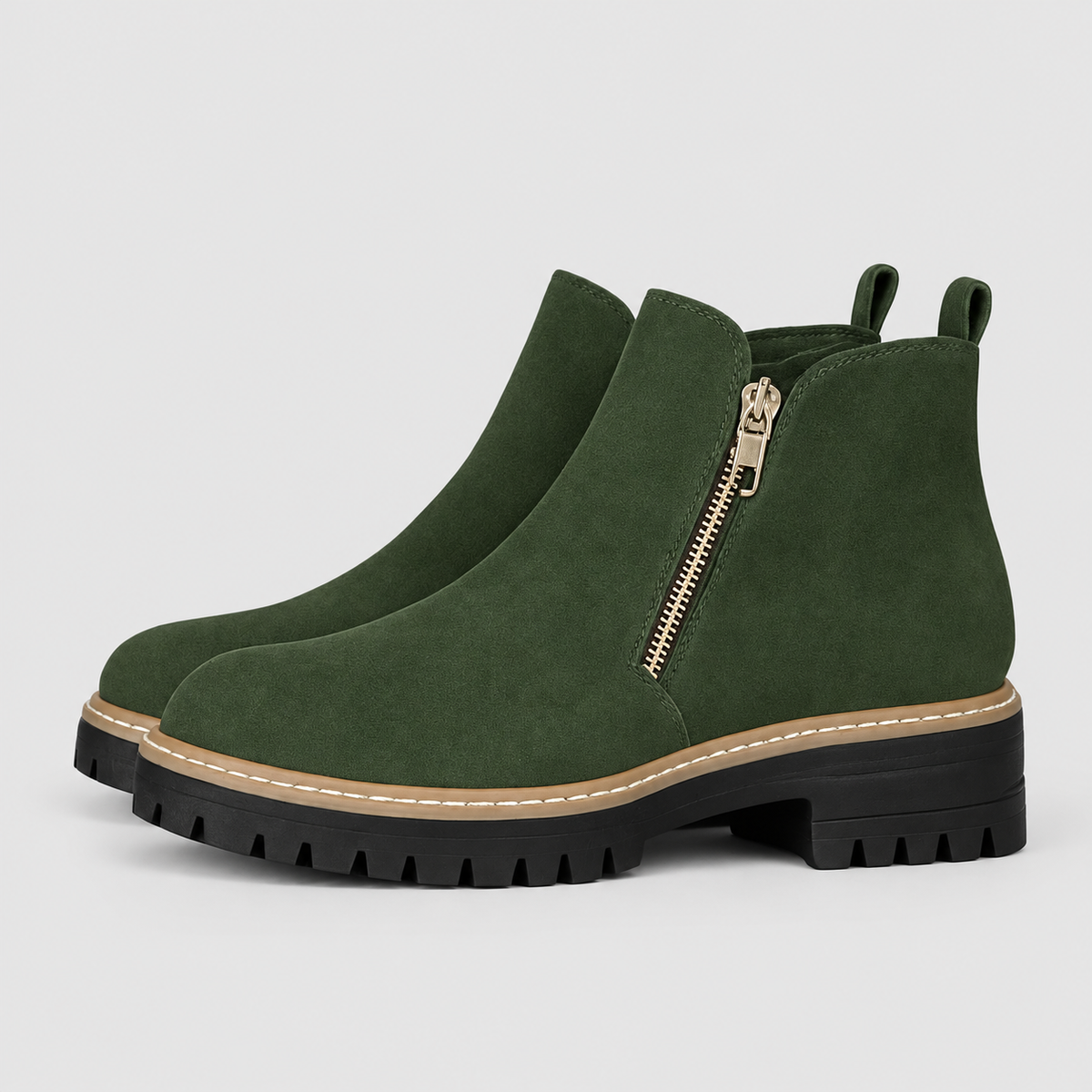 Women's Zip-Up Ankle Boots with Low Block Heel — view 8