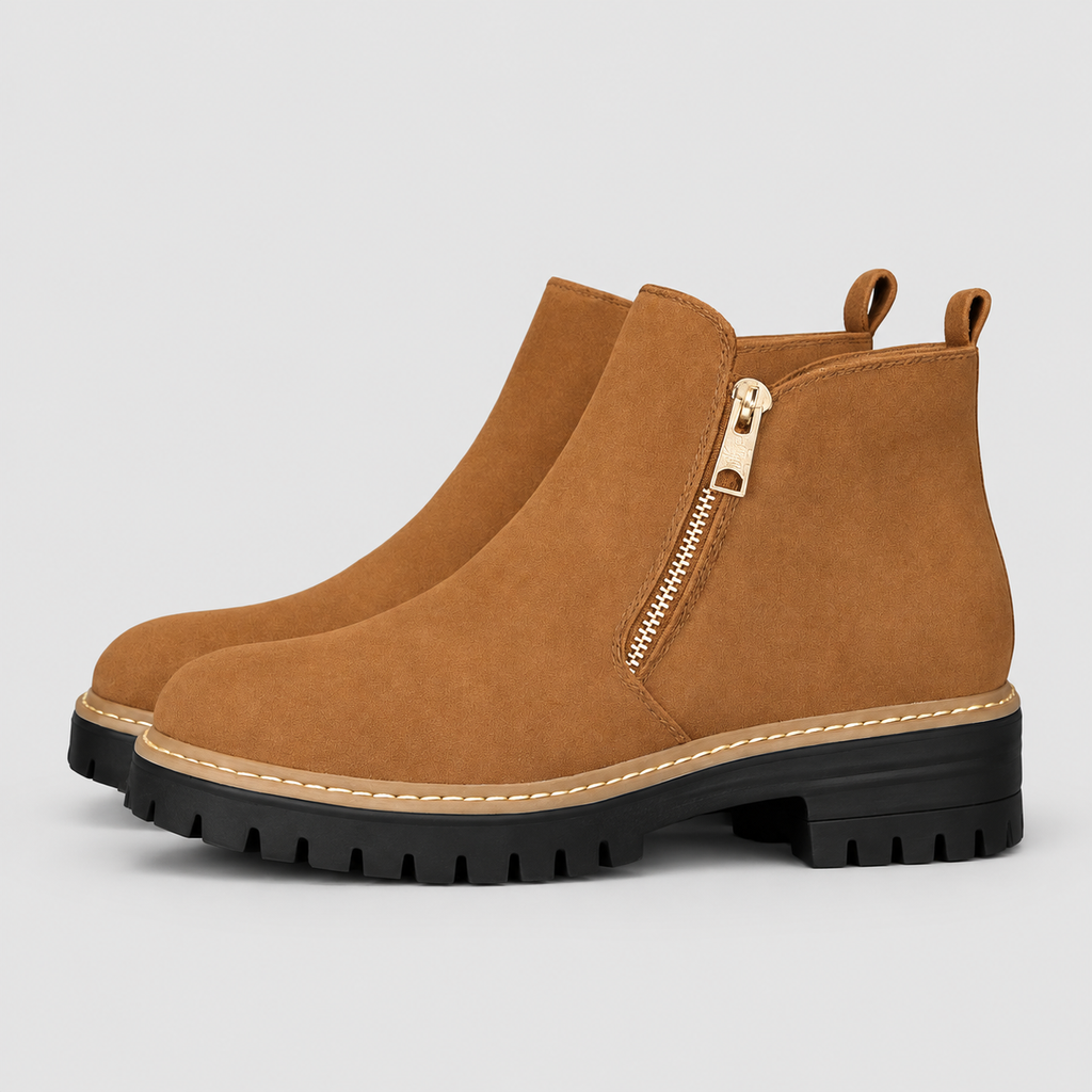 Women's Zip-Up Ankle Boots with Low Block Heel — view 9