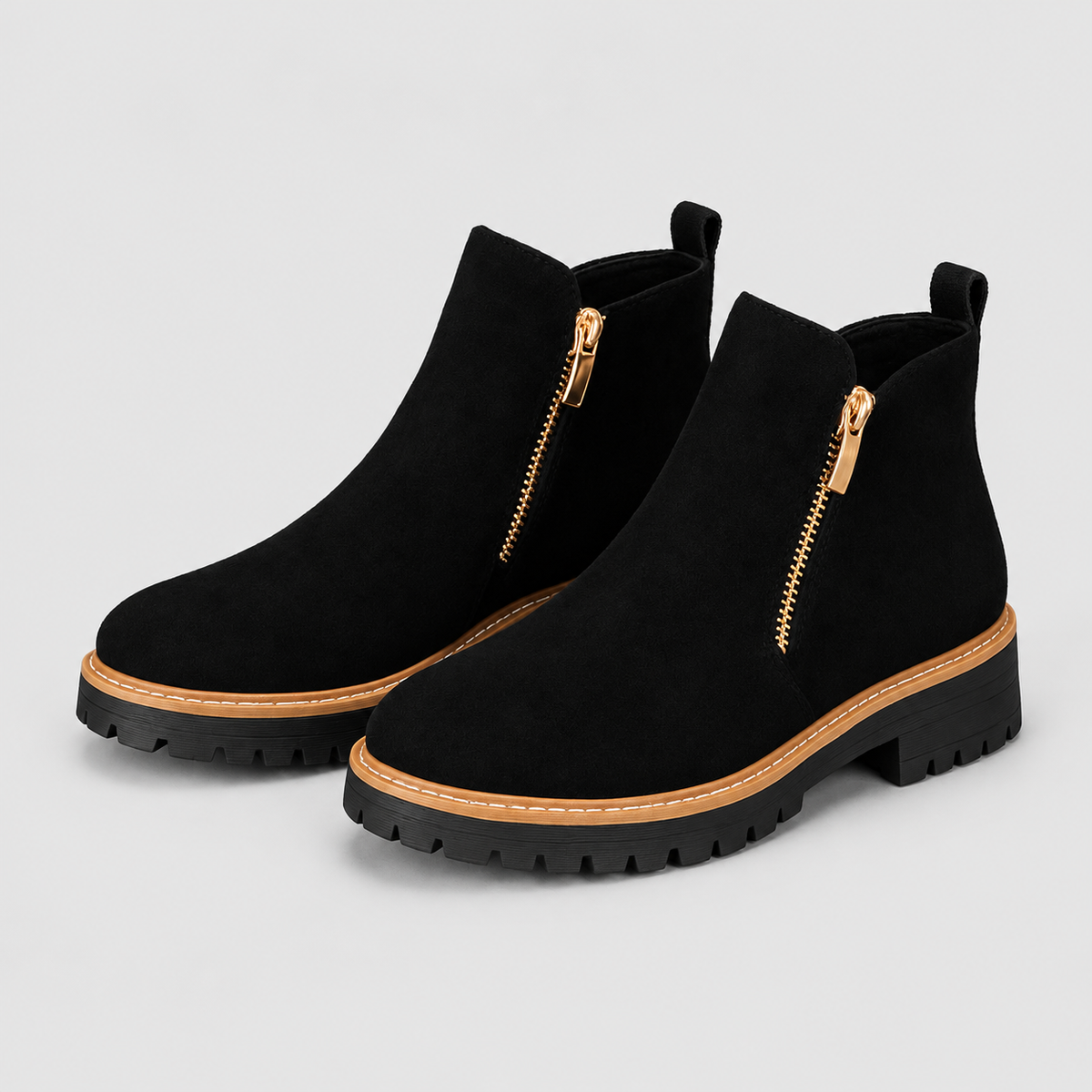Women's Zip-Up Ankle Boots with Low Block Heel — view 11
